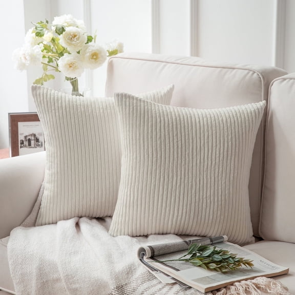 Phantoscope Pillow Covers Set of 2, 18x18 inch, Corduroy Velvet, Off White, Decorative Couch Cushion Covers