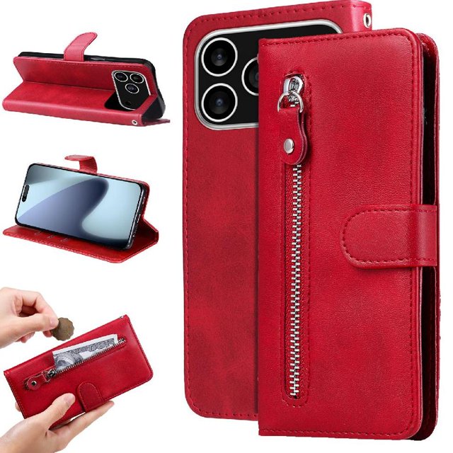 Estuche de Cuero PU con Cierre para iPhone 17 Pro , Funda Protectora con Billetera y Correa