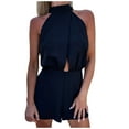 thumbnail image 2 of Sevevn Women Round Neck Sleeveless Lrregular Overlapping Solid Color Jumpsuits Black M Early Access Deals, 2 of 6