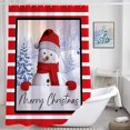 thumbnail image 2 of Jbralid Merry Christmas Shower Curtain Happy Snowman Xmas Holiday Red White Striped Waterproof Fabric Shower Curtains for Bathroom Decor with Hooks 72x72 Inch, 2 of 6