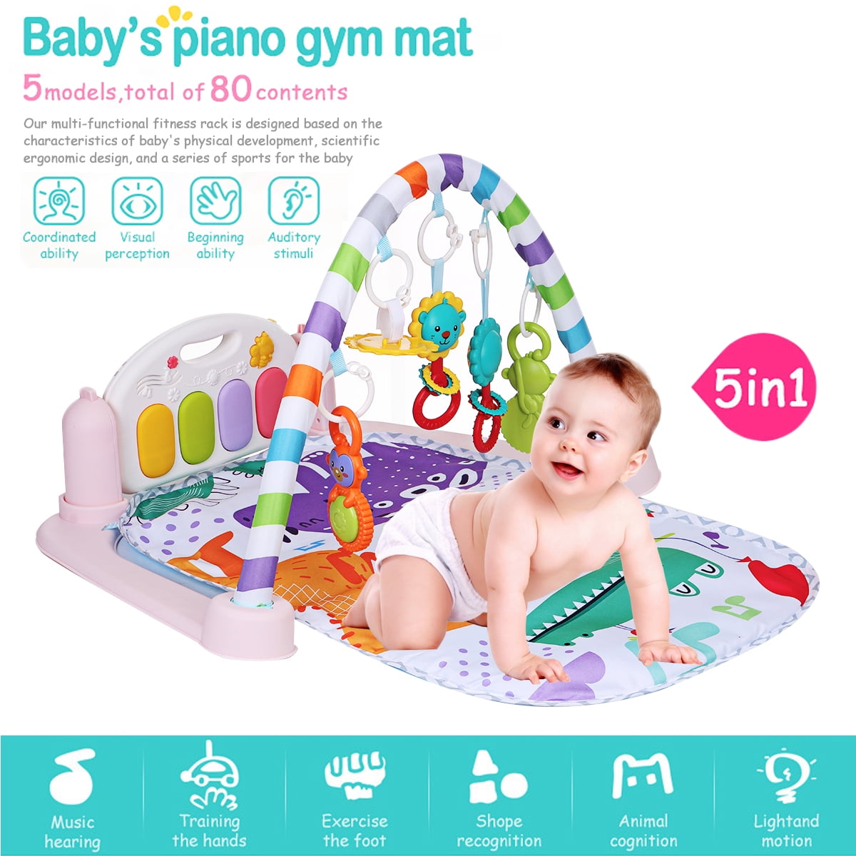 3-in-1 Baby Infant Gym Play Mat Fitness Music Piano Pedal Educational Toys USB 