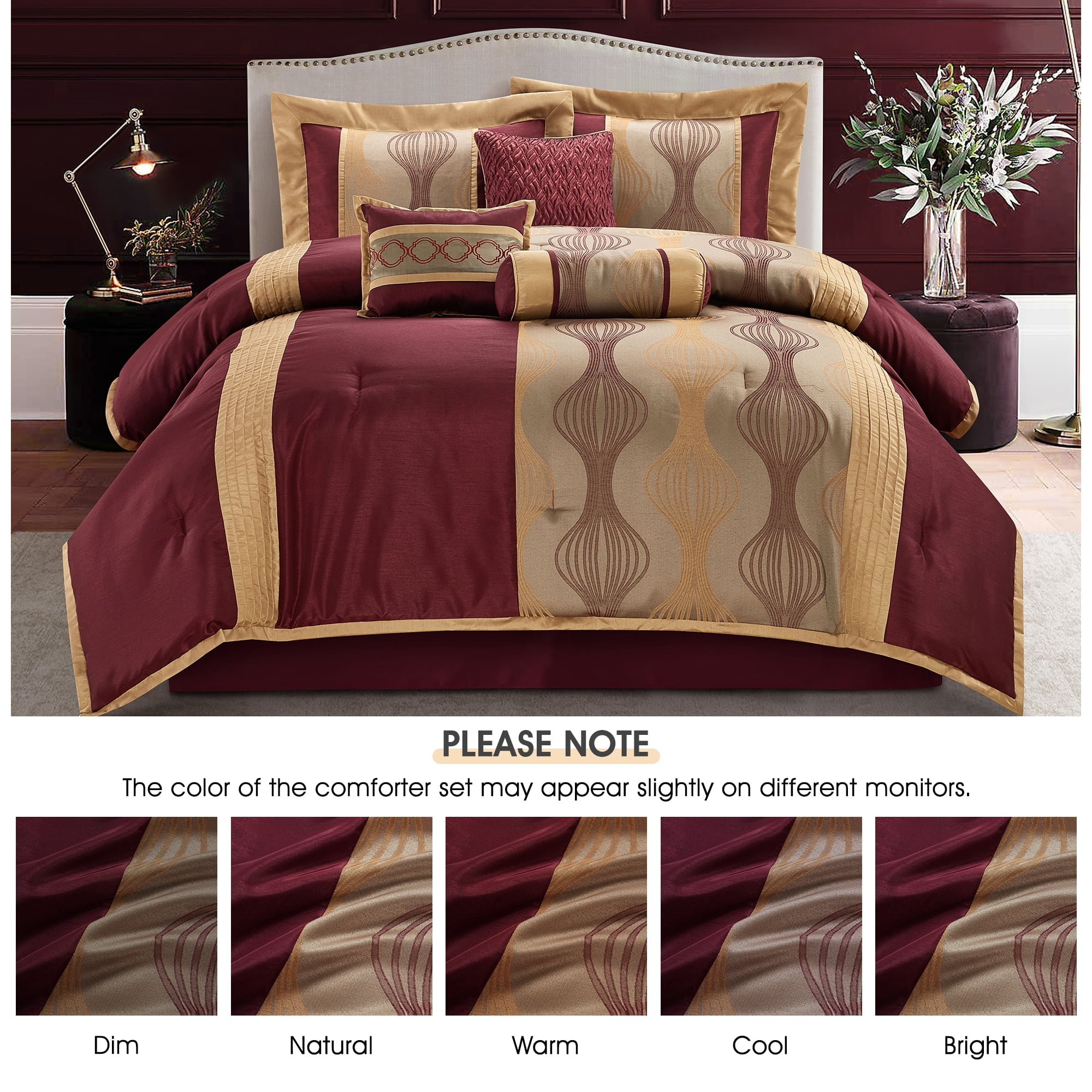 Lanco 7-Piece Elegant Wine Gold Bed in a Bag, California King