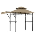 thumbnail image 2 of Grill Gazebo, Sturdy Steel Frame Canopy Shelter with Side Awning Shelves,4 LED Lights,10 Hooks & Bottle Opener, Weather-Resistant Grilling Canopy for Patio Backyard Garden, Khaki, 2 of 8