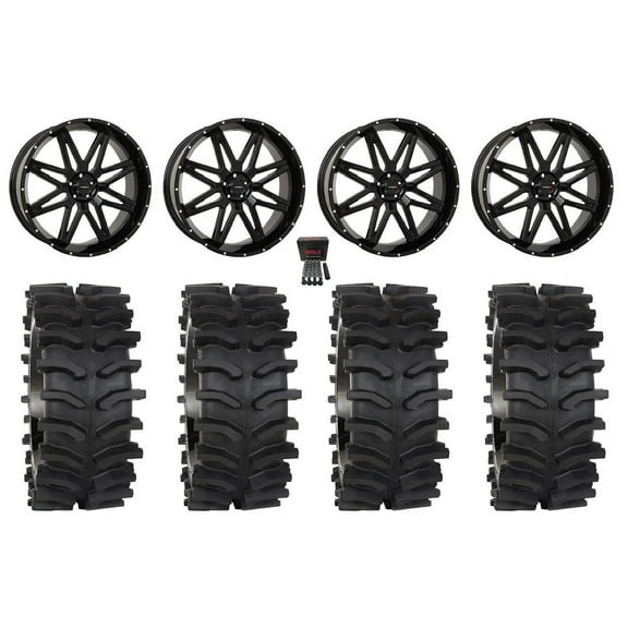 System 3 ST-7 24" Wheels Black 35" XT400W Tires Polaris RZR Turbo R & Pro R Ranger 1500 Xpedition