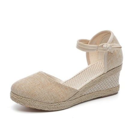 

Sandals Women Fashion Women S Casual Shoes Breathable Slip-On Outdoor Leisure Wedges Sandals Womens Sandals Flax Beige 37