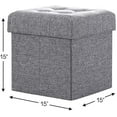 thumbnail image 3 of Ornavo Home Foldable Tufted Linen Storage Ottoman Cube Foot Rest Stool Seat - 15" x 15" (Gray), 3 of 7
