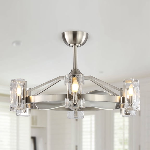 Parrot Uncle 34-inch Modern 6-Light 3-Blade Chandelier/Ceiling Fan with Glass Shade Nickel/ Clear