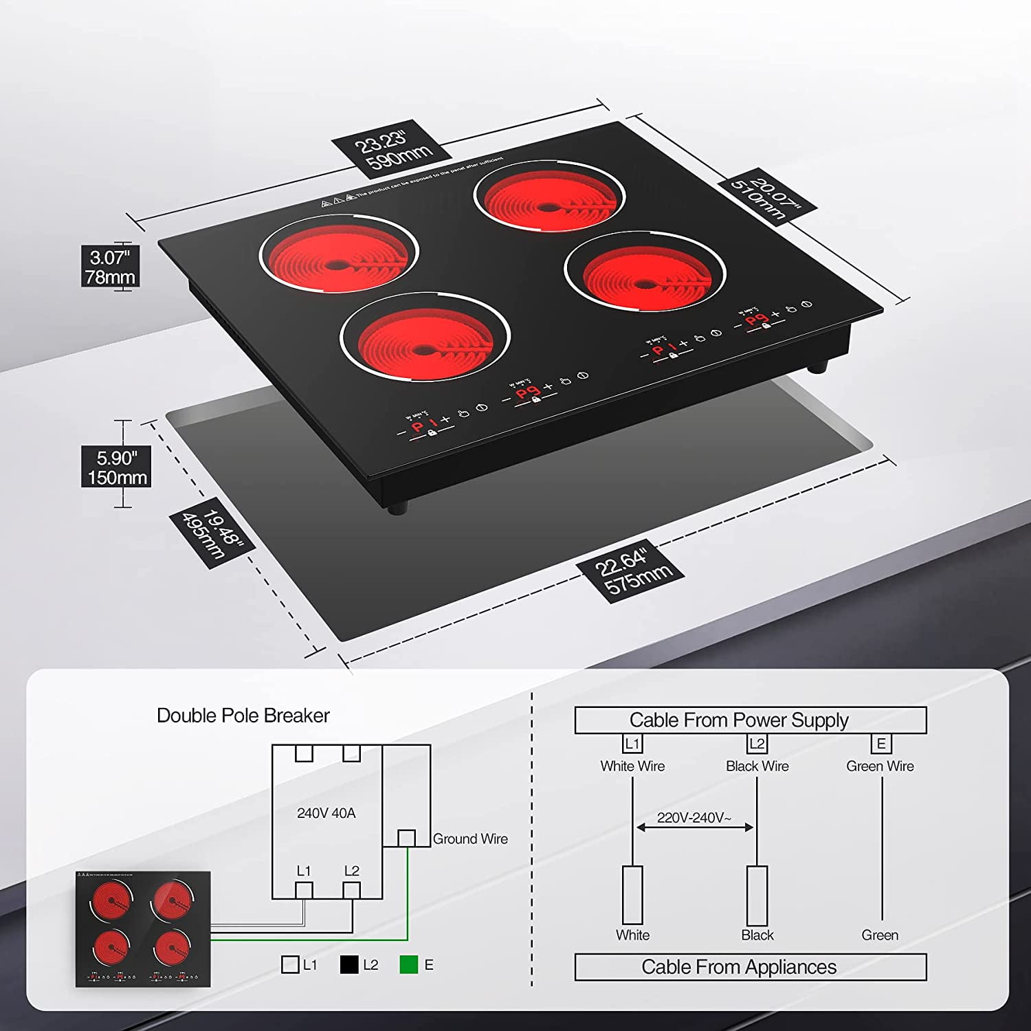 VBGK Electric Cooktop 5 Burner 36 inch Electric Stove 8600W Countertop and  Built-in Hot Plate for Cooking,99 Minutes Timer Electric Stove Top 220v  without Plug Compatible with All Cookware 