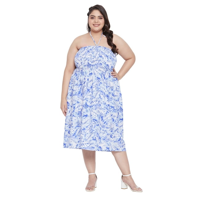 Oussum Robe Tube Courte pour Femmes Sans Manches, Robes d'Été, Bleu et Blanc