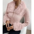 thumbnail image 5 of Women'S Sweaters Faux Fur Button Down Long Sleeve Fuzzy Rib Knit Cardigan Sweater Pink S, 5 of 10