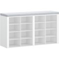 thumbnail image 1 of Shoe Bench with Cushion, Entryway Storage Bench with 16 Cubbies, Cubby Shoe Rack with Adjustable Shelves, Shoe Organizer Cabinet for Living Room, Bedroom, Entryway, White, 1 of 8