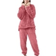 thumbnail image 1 of Chbgutlmr Pyjama pour Femmes Ensemble Hiver en Molleton Col à Revers Col en V Chandail à Enfiler Pantalon Duveteux Ample Chaud Confortable Ensemble de Pyjamas 2 Pcs, 1 of 7
