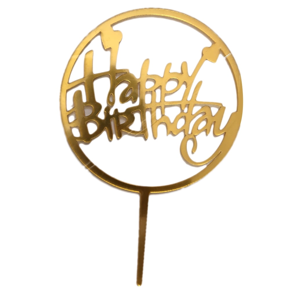 Happy Birthday Cake Topper Acrylic Gold Twinkle DIY Glitter Cupcake