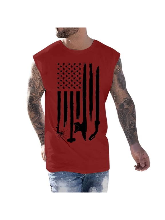 Mens Workout Stringer Tank Tops Gym Shirt Sleeveless Training Bodybuilding Vest(Red,L)
