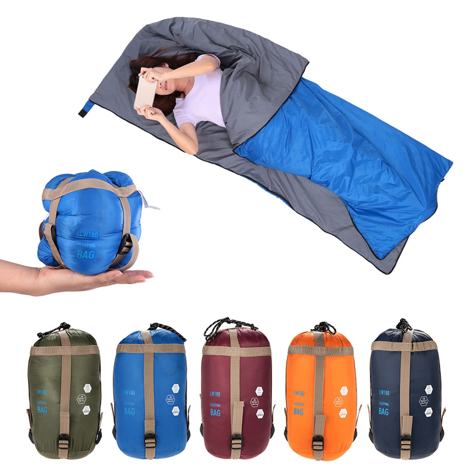 Multifunction Tra Lixada 190 x 75cm Ultra Lightweight Envelope Sleeping Bag for Camping Hiking Travel Breathable Soft Fabric Double Sided Zipper Compact Portable with Compression Sack Blue Navy