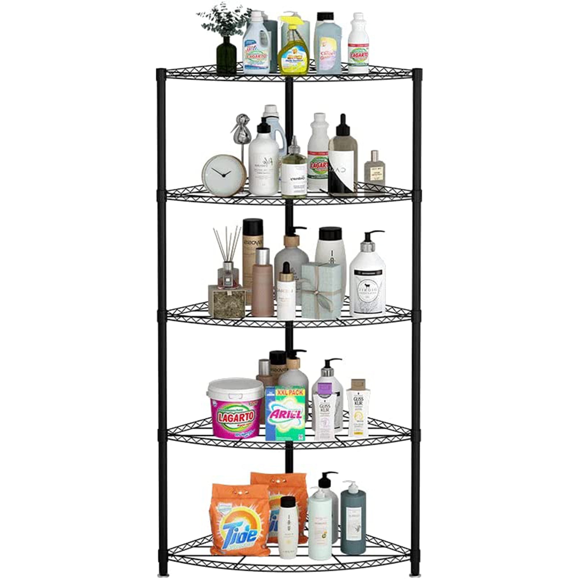 paproos 5Tier Metal Corner Shelf, Black Carbon Steel Kitchen Corner