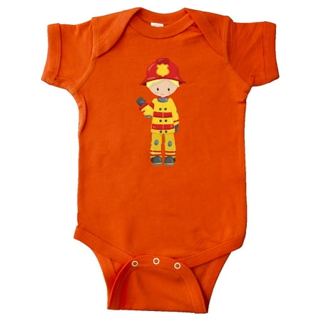 

Inktastic Boy Fireman Firefighter Blond Hair Little Boy Gift Baby Boy Bodysuit