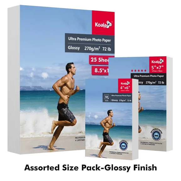 Assorted Size Inkjet Photo Paper Bundle - Koala Ultra Premium 72lb Glossy Photo Paper Inkjet Printer, 8.5x11,4x6,5x7