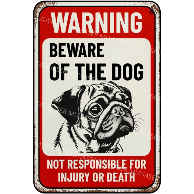 Metal Metal Beware of Dog Sign 8x12 Inch - Outdoor Yard Sign Warning Sign - Red - Retro Style - Wall Mount - Home Decor, Outdoor Decor, Gift, Seasonal Decor