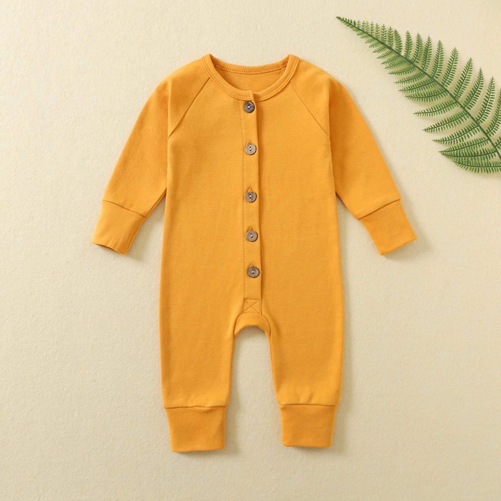 Kaemgyyd Unisex Baby Long Sleeve Romper Soft Comfy Button down One Piece Pajamas Outfit Infant Boy Girl Jumpsuit Fall Clothes 3-18M