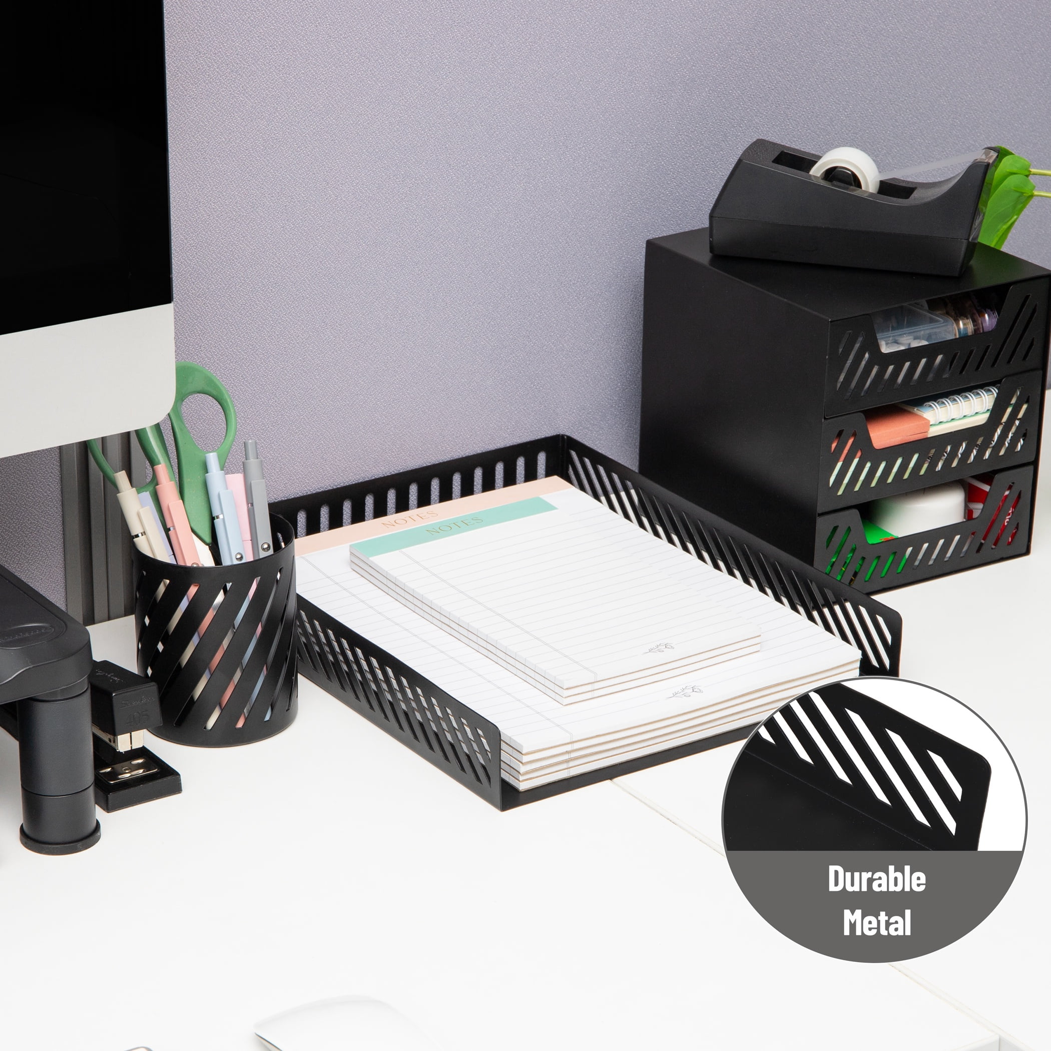 Mind Reader Metal Paper Tray, Desk Organizer for Documents and Files, Letter Size Tray, Desktop Storage, Black