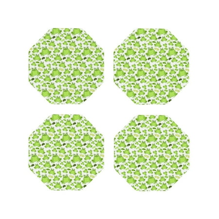 

Honeii Cute Frogs Print Leather Coaster Set of 4 Ideal for Safeguarding Your Furniture from Drinks Spills and Effortless Cleanup-Octagon