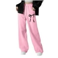 thumbnail image 2 of dazeni Girl's Fleece Lined Baggy Sweatpants Cute Bowknot Print Straight Leg Athletic Pants with Pockets Loose Casual Drawstring Active Swet Pants Fall Winter Clothes for Teen Girls Pink 170, 2 of 8