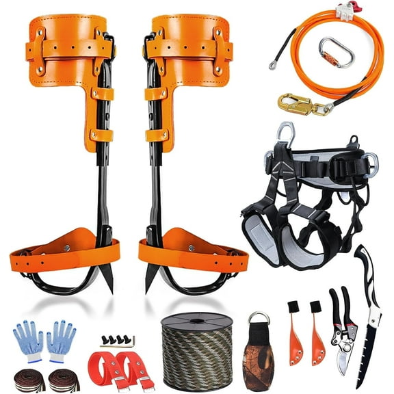 Tree Climbing Gear，Tree Climbing Spikes, Tree Climbing Gear with Adjustable Climbing Straps and Steel Core Flip Line, Rock Climbing Kit with Triple Lock Lanyard Adjuster