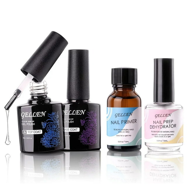 Gellen Kit de Imprimación y Capas Superiores y Base para Deshidratador de Uñas Sistema Superior de Fortalecimiento de Uñas para Polvos Acrílicos y Esmalte de Gel para Uñas Constructor