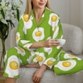 thumbnail image 6 of Pajama Sets for Women 2 Pcs, Cute Fried Egg Green Button Down Long Sleeve Sleepwear Lounge PJ Sets, 6 of 6