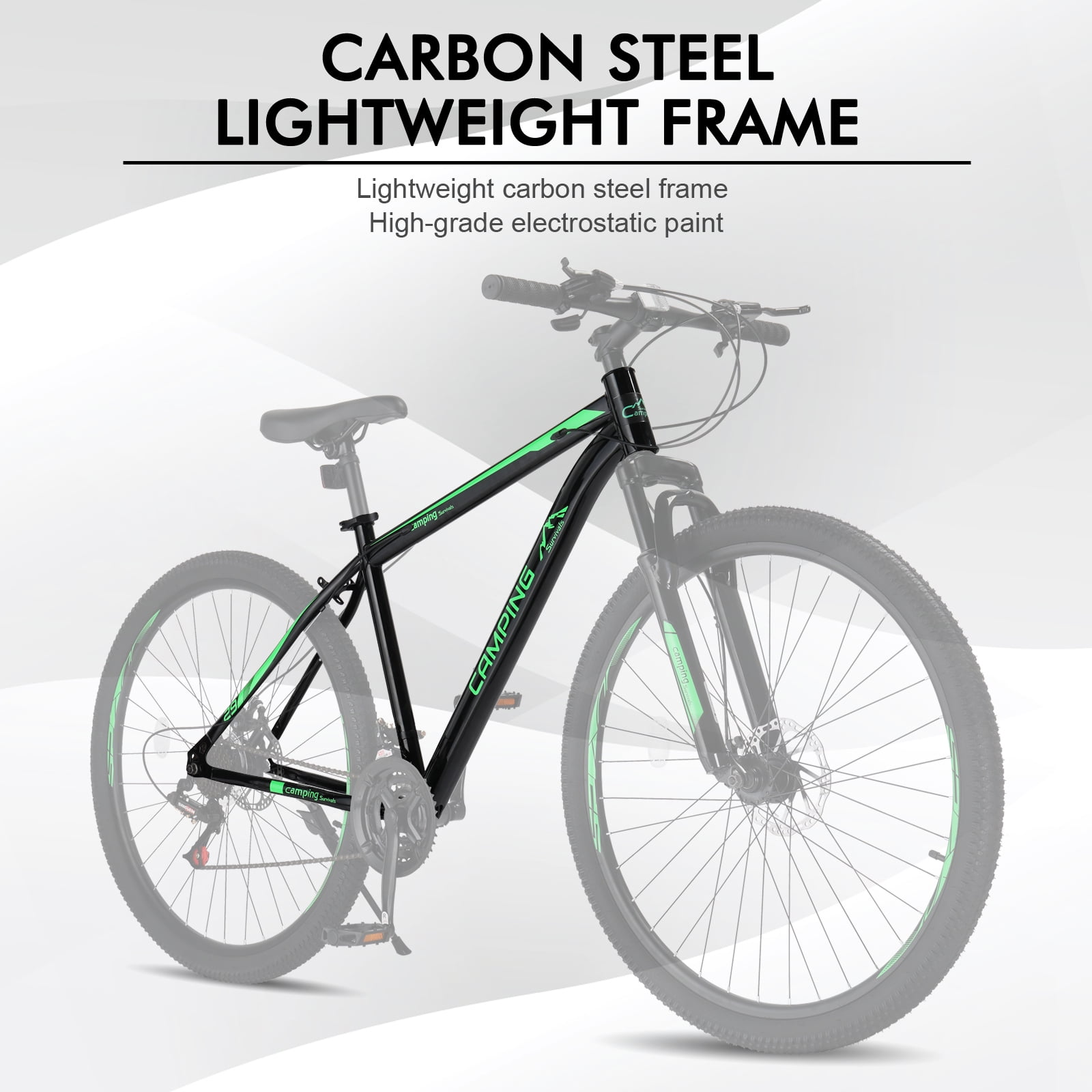 UBesGoo 29in Mountain Bike for Adult, 21 Speed MTB Bicycle for Men/Women, Dual Disc Brakes, Carbon Steel Frame, Black Green