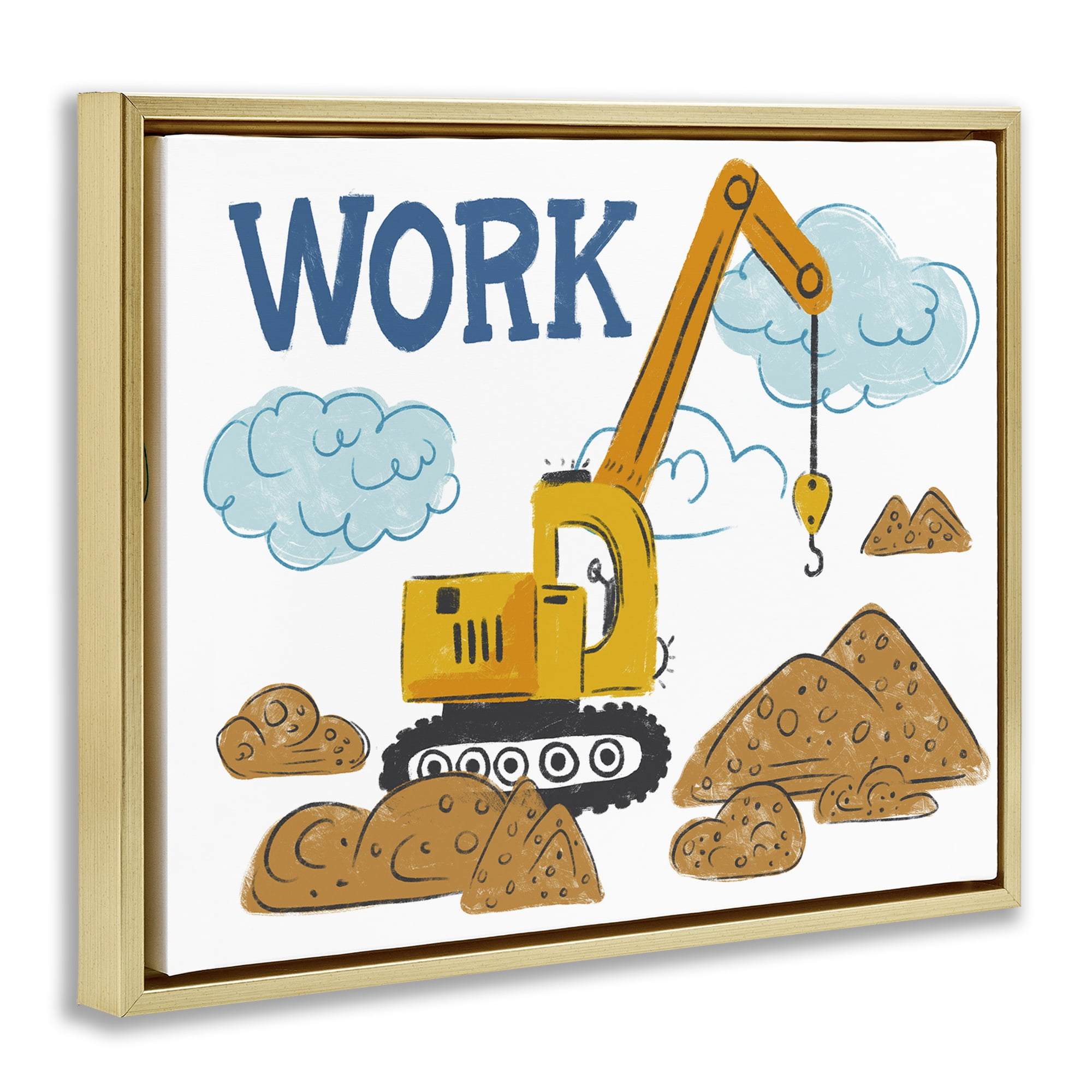 Stupell Industries Construction Work Bulldozer Transportation Painting Gold Floater Framed Canvas Art Print Wall Art, 31 x 25