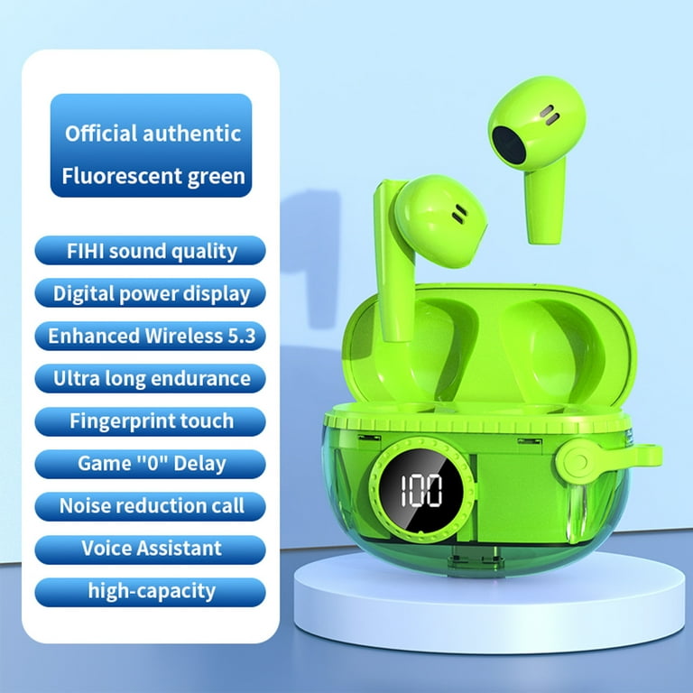 Ebjbudsairrblk82 Nuance Dragon Mini X 5.3 Headphones Microphone Wireless Earbuds Long Battery Life LED Display Deep Bass Noise Cancelling Headphones Compatible With All Walmart