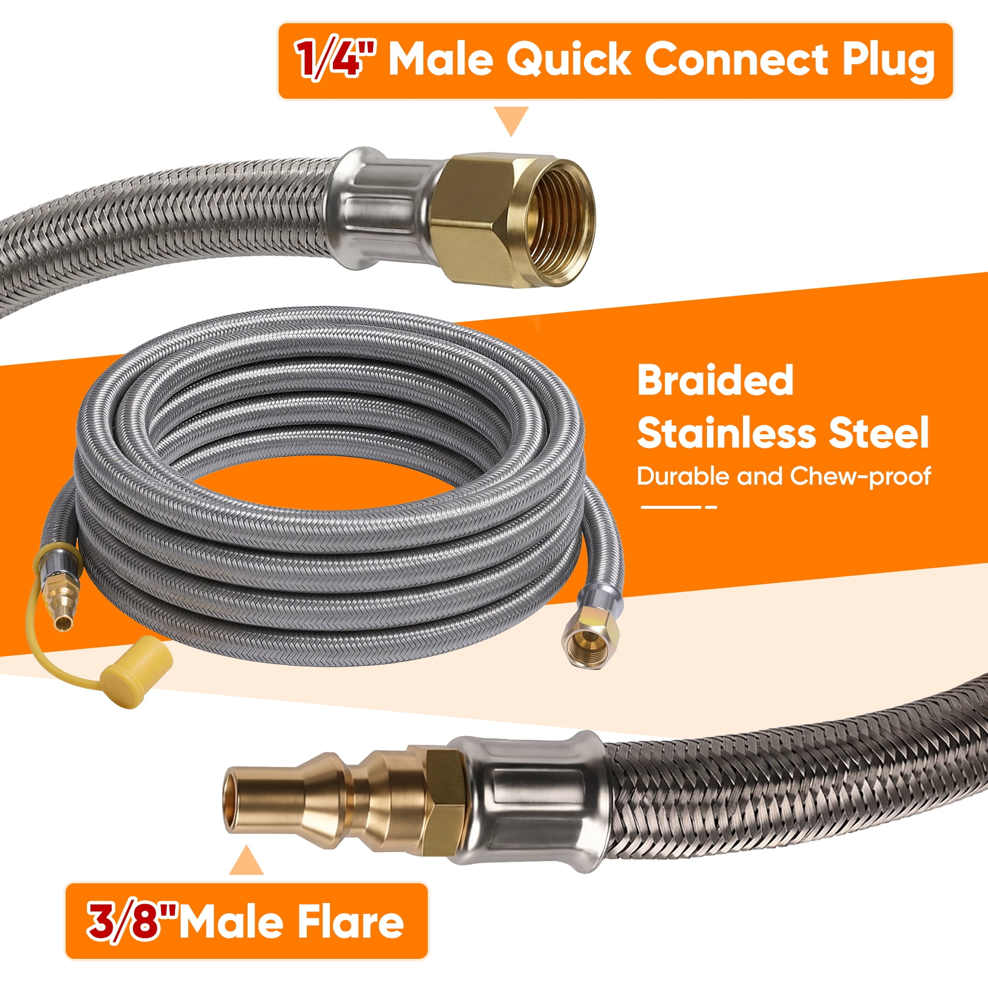 12FT Propane Quick Connect Hose for RV to Gas Grill, Quick Disconnect Propane Hose with Elbow Adapter for Blackstone 17"/22" Griddle