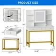 thumbnail image 5 of Dextrus Makeup Vanity Set with Lighted Mirror & Power Outlet, Hidden Storage Shelves, Vanity Dressing Table with Drawers & Cushioned Stool, Dressing Table for Girls, Women, White, 5 of 13