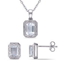 Everly Women's Aquamarine and Emerald Sterling Silver Jewelry Set