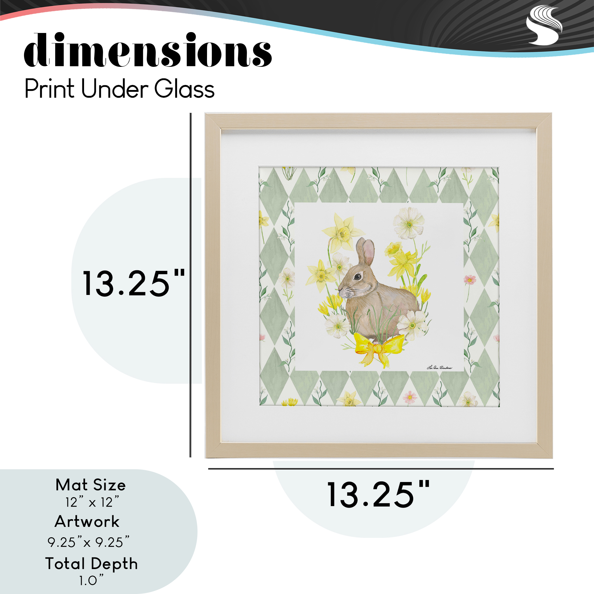 Mother Bunny on Green Argyle Birch Framed Print Under Glass, design by Lee Ann Sanders