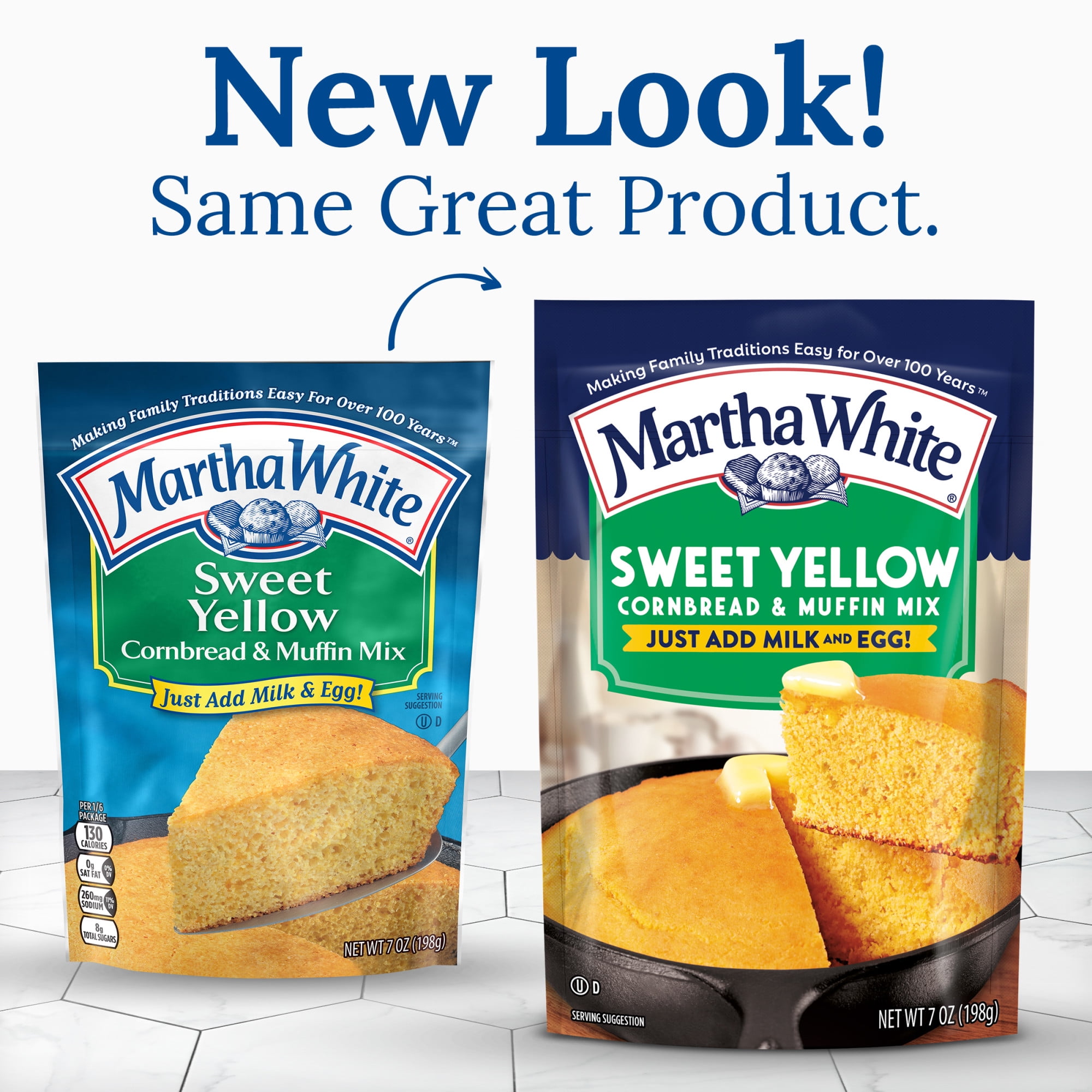 (4 pack) Martha White Sweet Yellow Cornbread Mix, 7 oz Pouch