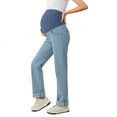 thumbnail image 2 of AnuYalue Women's Maternity Jeans Wide Leg Over The Belly Denim Pants Stretch Pregnancy Pants Loose Straight Leg Pants with Pockets, 2 of 7