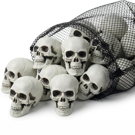 12 PCS Mini Realistic Skull Heads, 2 Inch Small Plastic Skeleton Skulls Halloween Decorations, Gothic Home Table Decor, Haunted House Party Props, DIY Craft Skull Ornaments
