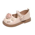 thumbnail image 2 of Spazoro Toddler Girls Mary Jane Leather Shoes, Padded Insole Bow Pearl Round Toe Non Slip Rubber Flat Sole Dress Shoes for School Party Beige Size 10 Little Kids, 2 of 5