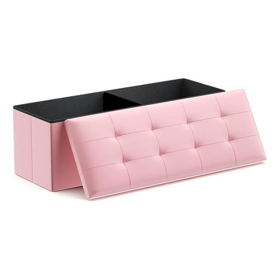WDZS Folding Storage Ottoman Bench, 43 Inches PU Leather Ottoman Foot Rest, End of Bed Bench, Storage Chest, 34 Gal. (130 L), for Bedroom, Living Room, Entryway, 15 x 43 x 15 Inches, Light Pink