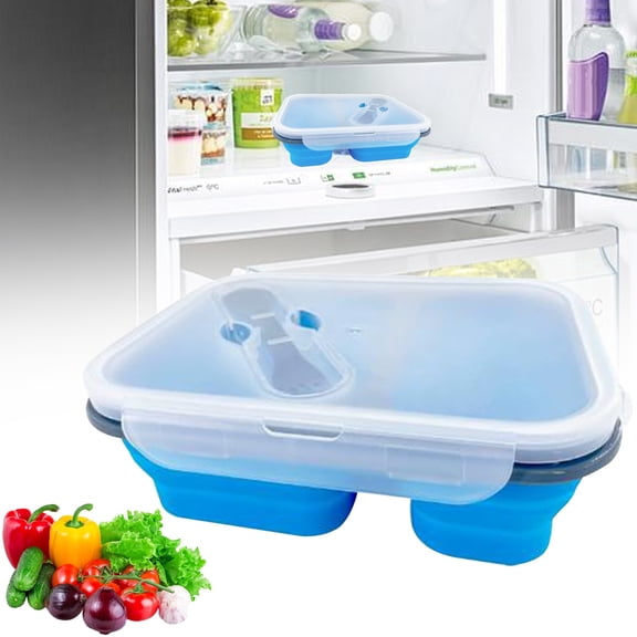 Collapsible Silicone Bento Lunch Boxes With Lids,2 Compartments,Divided Lunch Food Storage Containers,37.2 oz,Safe in Microwave,Dishwasher and Freezer,BPA Free