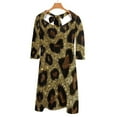 thumbnail image 6 of Golden Glitter Leopard Print Women's 3/4 Sleeve Dresses Elegant A-Line Midi Dress Flare Summer Casual Sundress, 6 of 9