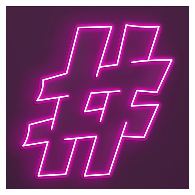 Letrero De Neón Con Hashtag, Ideal Para Decoración Oficinas Y Estudios, Brillo Ajustable, 38cm
