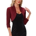 thumbnail image 4 of INSPIRE CHIC Ruched 3/4 Sleeve Shrug for Women Open Front Party Cropped Bolero Cardigan XS Dark Red, 4 of 6