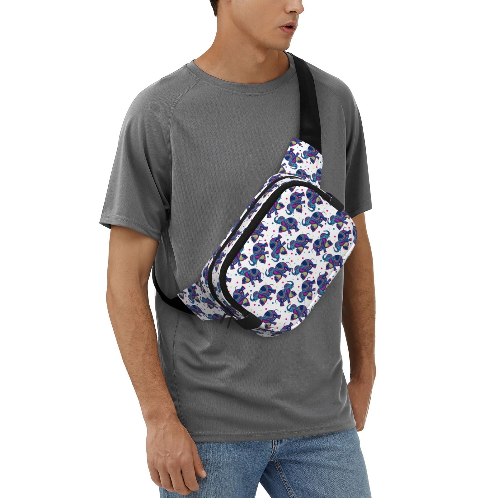 Fuzoiu Boho elephant Print Unisex Square Double Layer Waist Bag,Crossbody Fanny Pack Travel Workout Accessory