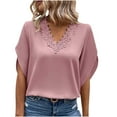 thumbnail image 2 of SELONE Womens T Shirts Short Sleeve Tops Blouses Regular Fit T Shirts Pullover Tops Tees Tops Solid T-Shirts V Neck Tops Blouses T Shirts Easy Care Soft Lightweight Breathable Pullover Tops Pink M, 2 of 7