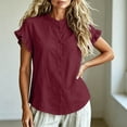 thumbnail image 5 of Neewe Women Loose Casual Short Sleeve Button Up Shirt Solid Color Blouse Round Neck Basic Collared Daily Top, 5 of 5