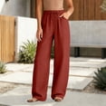 thumbnail image 3 of Cotton Linen Pants Women 2026 Summer Elastic High Waist Wide Leg Loose Fit Lounge Pants with Pockets, 3 of 6